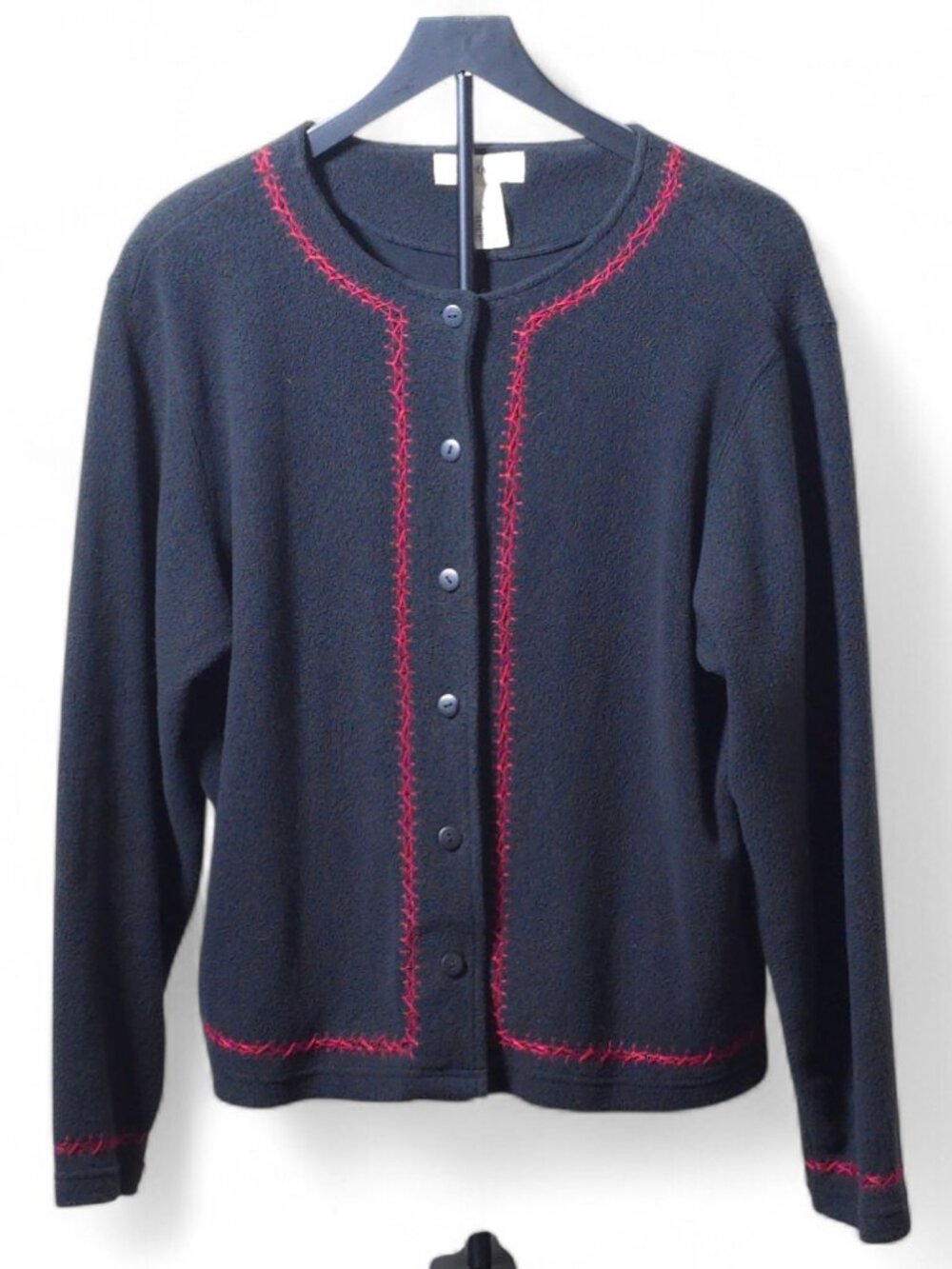 Bechamel Black Cardigan Womens Large Red Contrast Trim Button Front Sweater